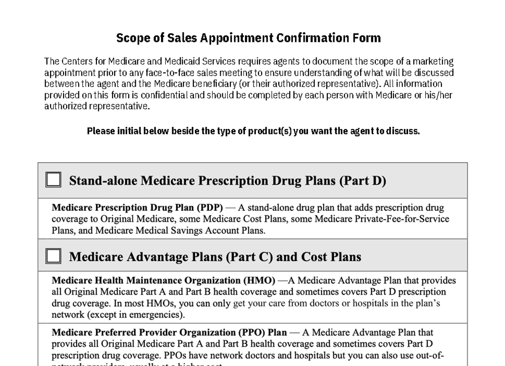 Scope of Sales Appointment form